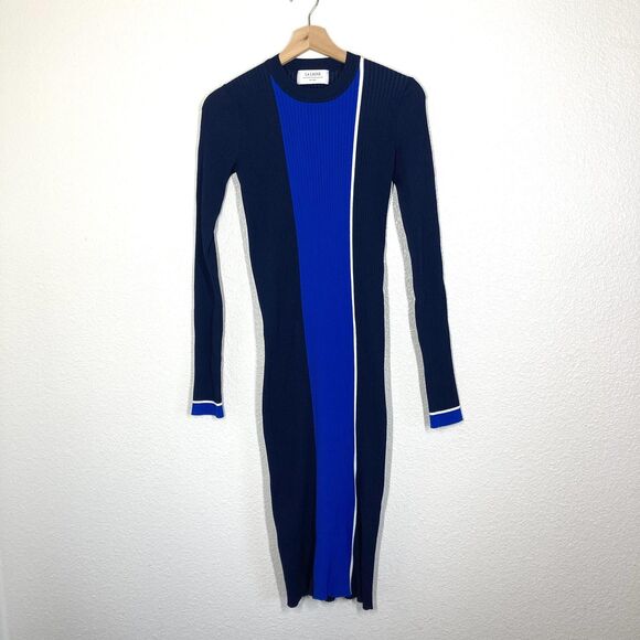 La Ligne New York Dress S Navy Blue Colorblock Ribbed Knit Bodycon Long Sleeve - Picture 2 of 16